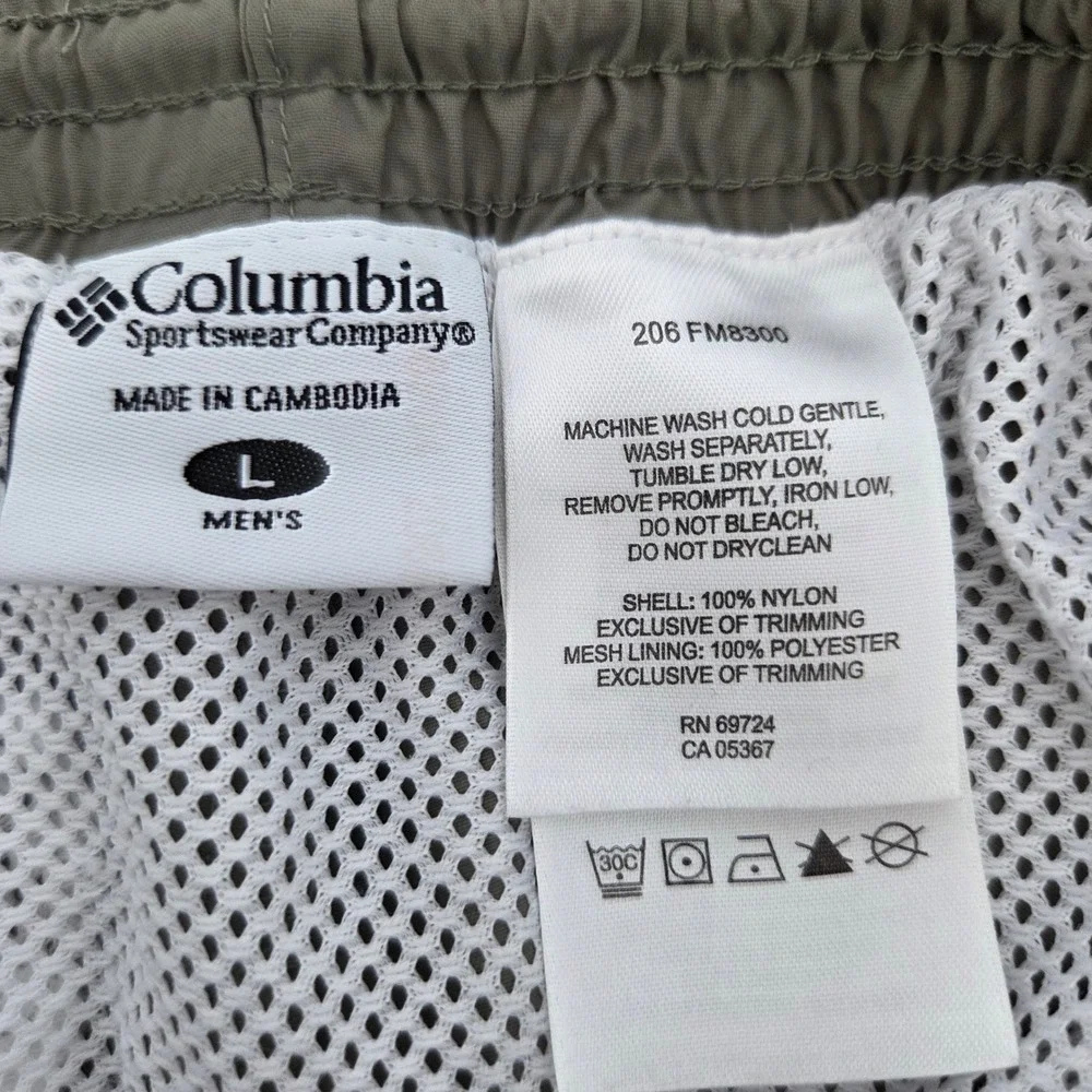 Columbia Sportswear Mens L Packable Fishing Shorts Green Nylon Mesh Lined‎